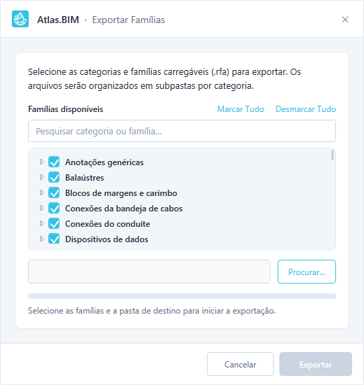 Janela Exportar Famílias